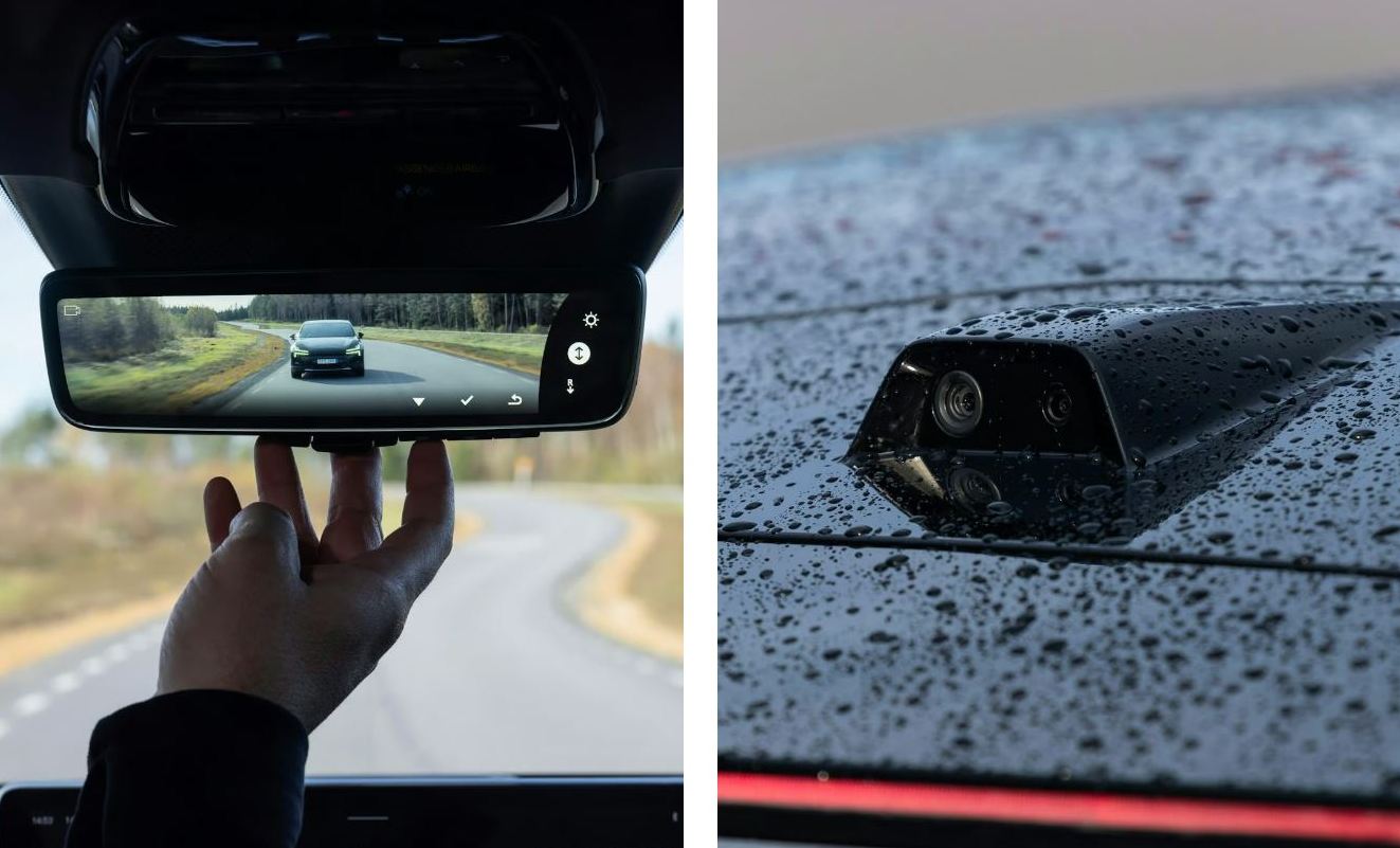 Polestar 4 digital rearview mirror and roof-mounted camera.