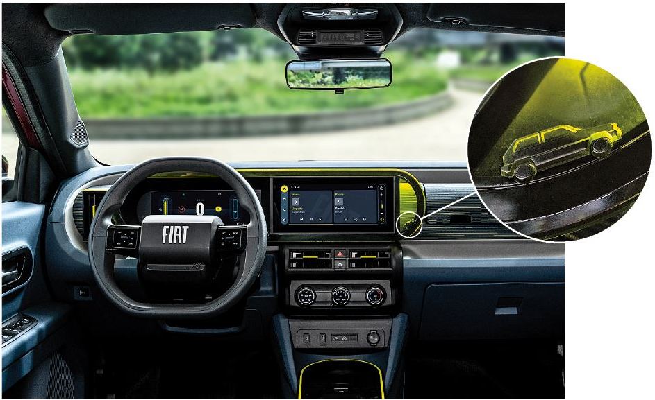 Fiat car interior with dashboard and infotainment system.