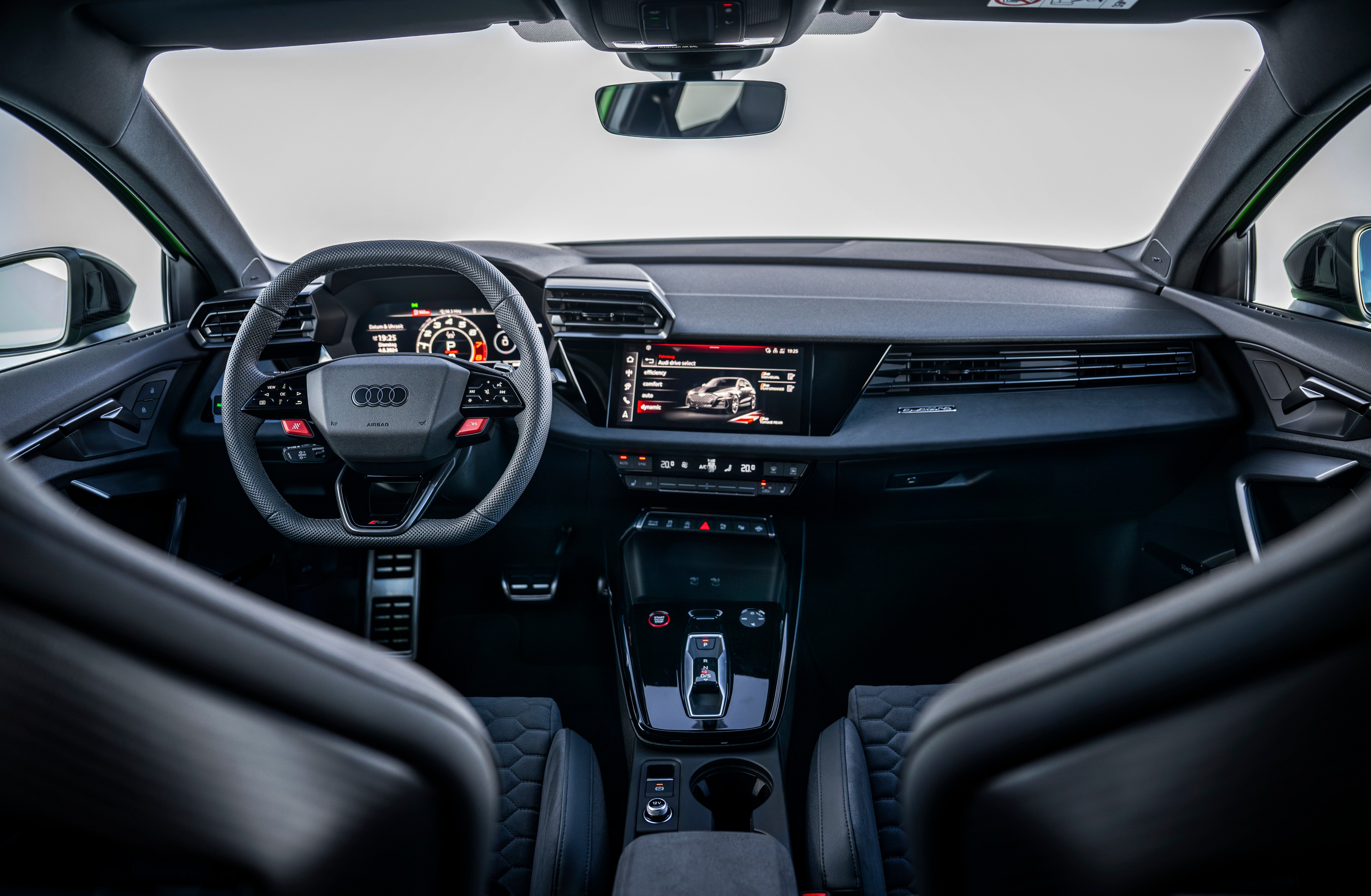 Interior view of an Audi RS 3 Sportback.